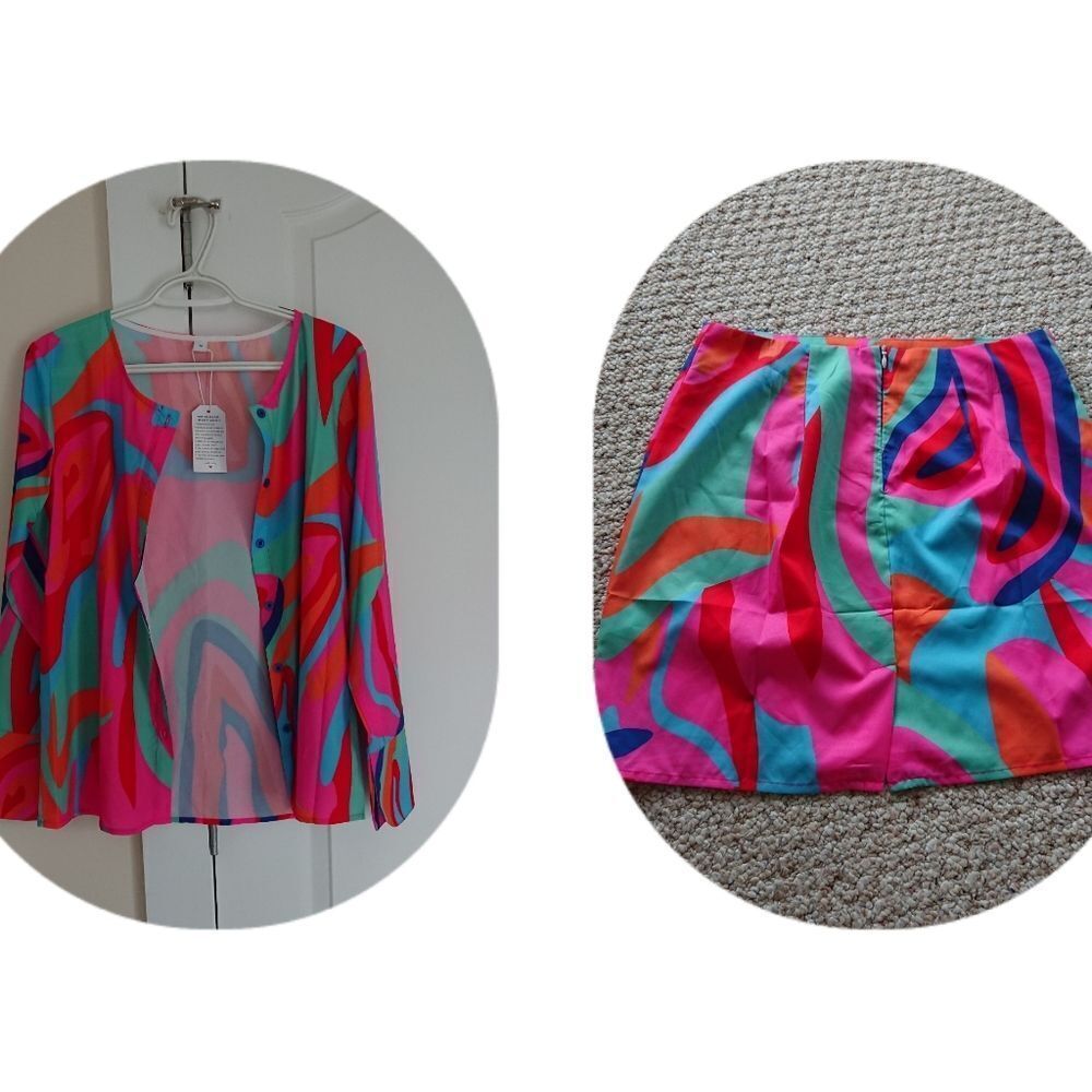 Vibrant Bold Color blouse and skirt set
